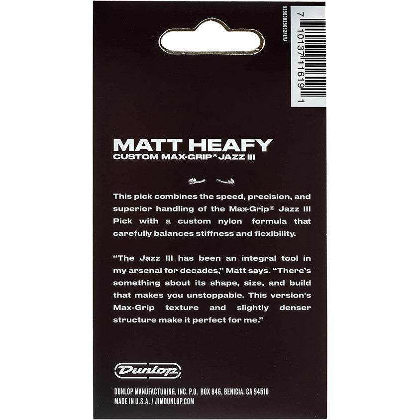 Jim Dunlop 471P3SMH Matt Heafy Custom Max-Grip Jazz III Guitar Pick, 1.38mm 6-Pack - Reco Music Malaysia