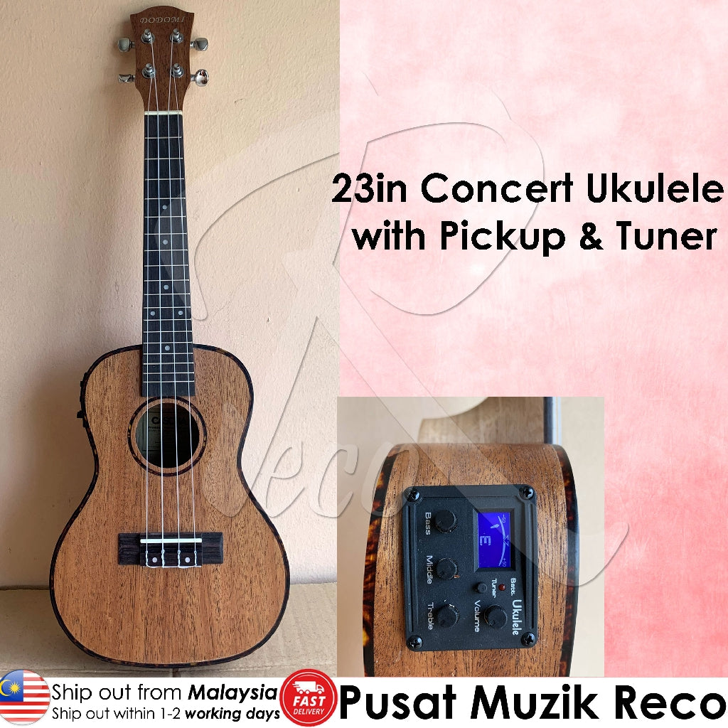 RM Concert Ukulele with Pickup Tuner Natural with Free Bag - Reco Music Malaysia