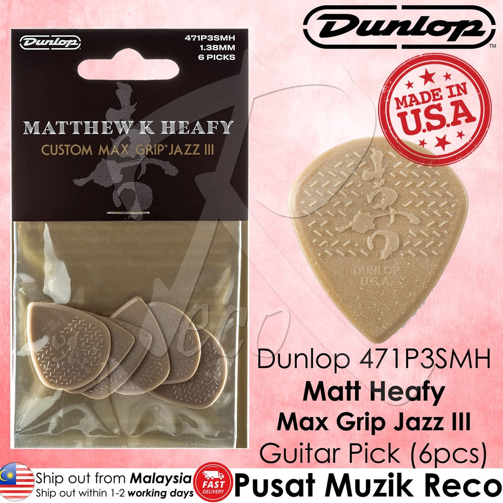 Jim Dunlop 471P3SMH Matt Heafy Custom Max-Grip Jazz III Guitar Pick, 1.38mm 6-Pack - Reco Music Malaysia