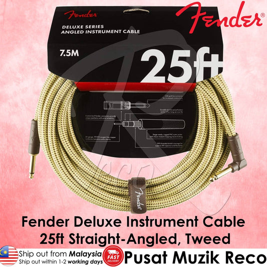 Fender 0990820078 Deluxe Series 25ft Straight To Angled TWEED Instrument Cable - Reco Music Malaysia