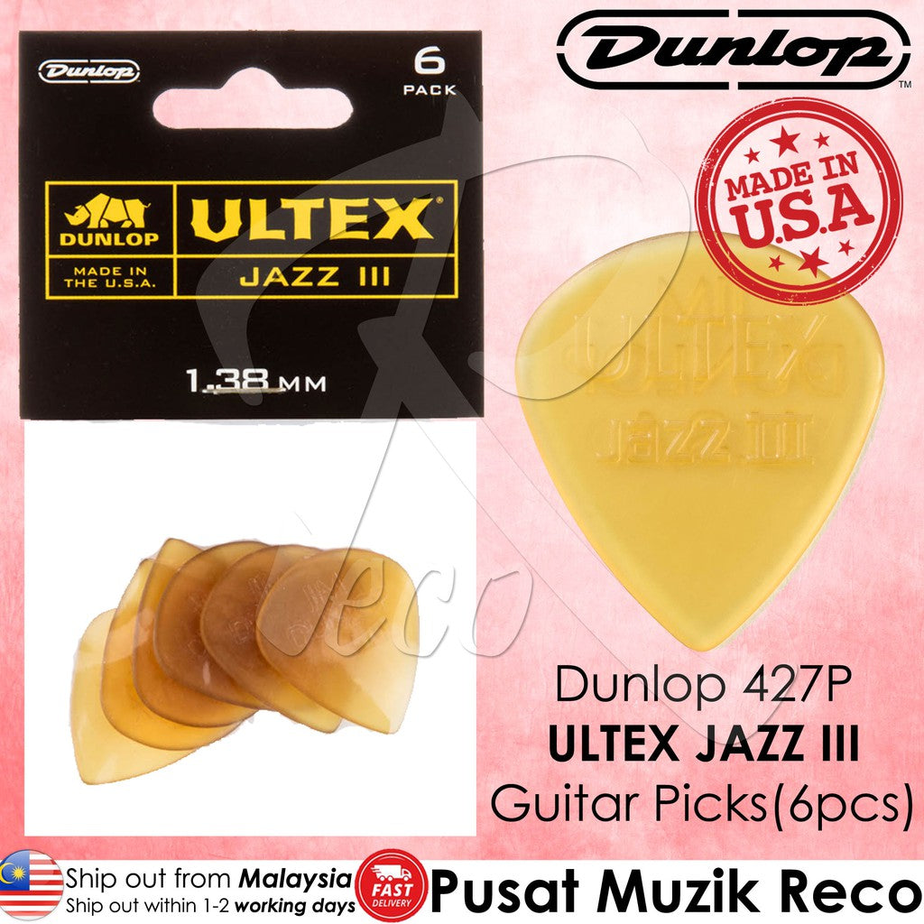 Jim Dunlop 427P1.38 Ultex Jazz III Guitar Pick, 6- Pick Player's Pack - Reco Music Malaysia