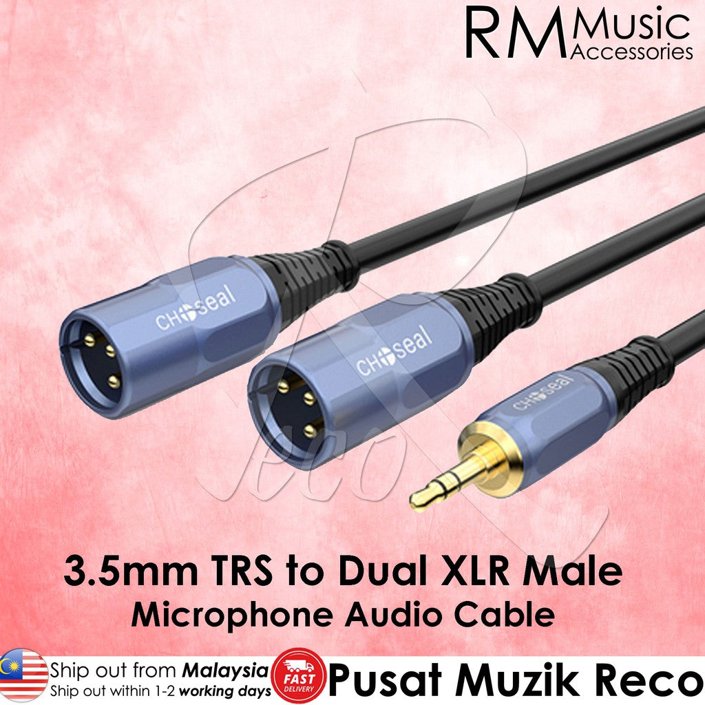 RM QS3523T2 3.5mm TRS Male Cable to Dual XLR Male Cable XLR Cable Microphone Audio Cable Recording Live Performances 2 Meters - Reco Music Malaysia