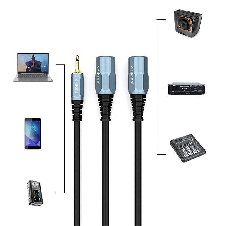 RM QS3524T2 3.5mm TRS Male Cable to Dual XLR Female Cable XLR Cable Microphone Audio Cable Recording Live Performances 2 Meters - Reco Music Malaysia