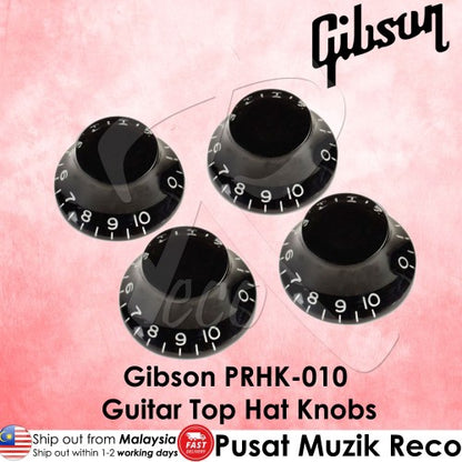 Gibson PRHK-010 Guitar Top Hat Knobs - 4 Pack, Black - Reco Music Malaysia