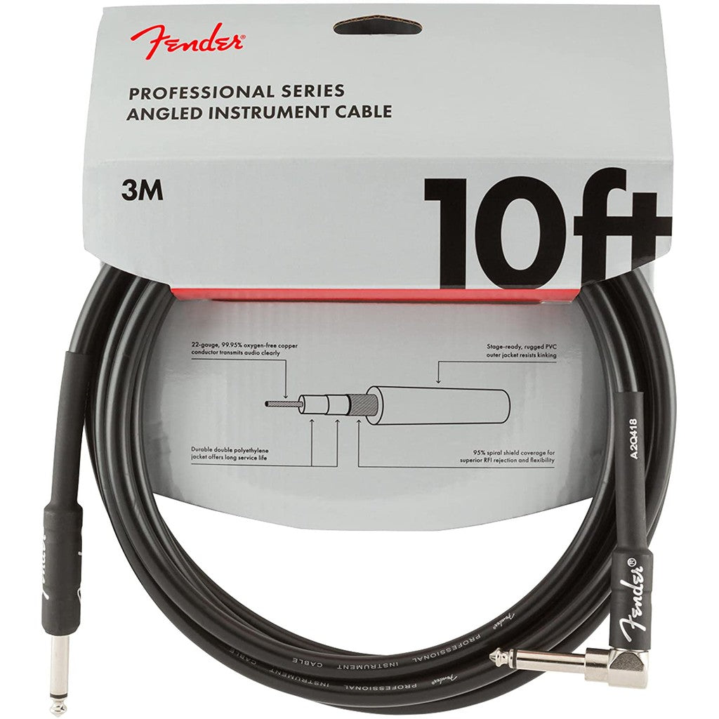 Fender 0990820025 Professional Series 10ft Black Straight to Right Angle Instrument Cable - Reco Music Malaysia