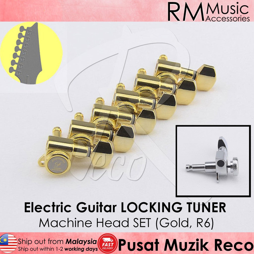 RM GF0048GD-R6 Gold Electric Guitar Locking Tuner Guitar Machine Head SET - Reco Music Malaysia