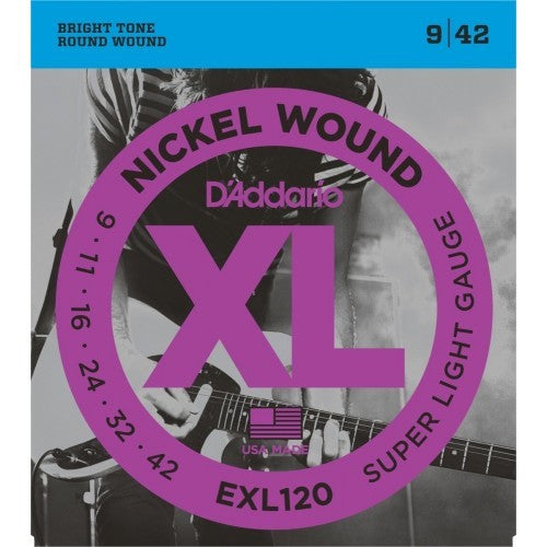 D'Addario EXL120+PL009(2pc) Nickel Wound Electric Guitar Strings, Super Light, 9-42 - Reco Music Malaysia