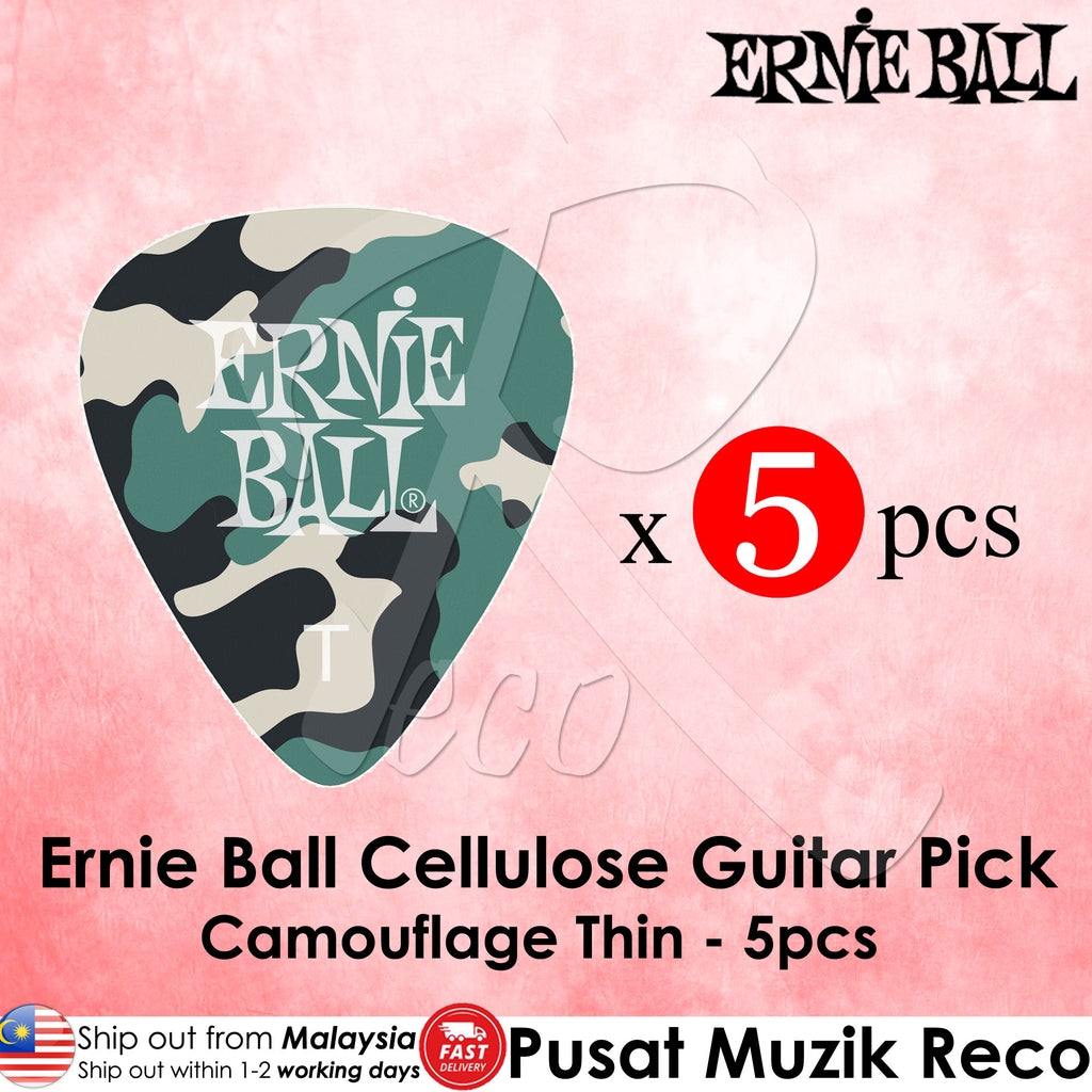 Ernie Ball P09221 Camouflage Cellulose THIN Guitar Picks, Pack Of 5 - Reco Music Malaysia