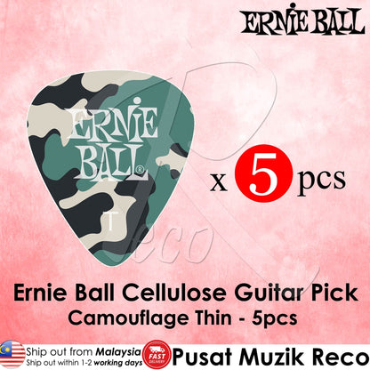 Ernie Ball P09221 Camouflage Cellulose THIN Guitar Picks, Pack Of 5 - Reco Music Malaysia