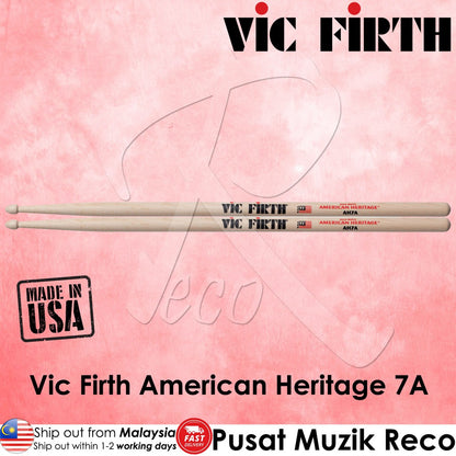 Vic Firth AH7A American Heritage Maple Drumstick - 7A - Wood Tip [MADE IN USA] - Reco Music Malaysia