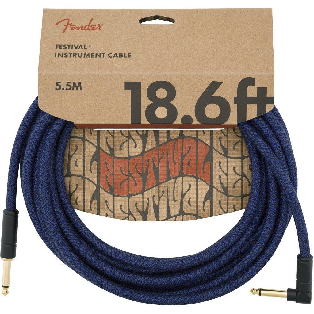 Fender 0990918073 Festival Hemp Braided Woven Straight to Right Angle Instrument Cable - 18.6ft , Blue Dream - Reco Music Malaysia