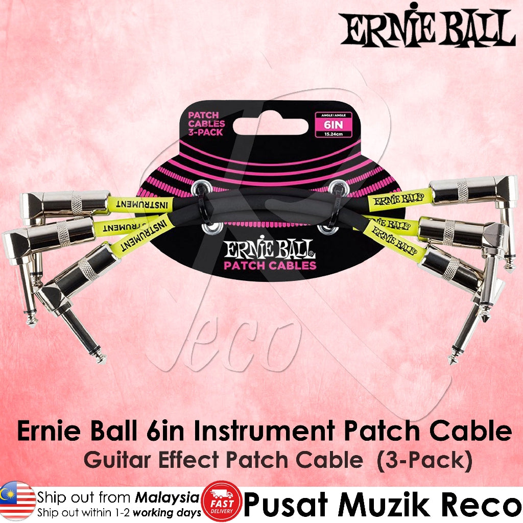 Ernie Ball PO6050 3 x 15cm Guitar Effect Patch Cable 6in , Pack of 3 - Reco Music Malaysia