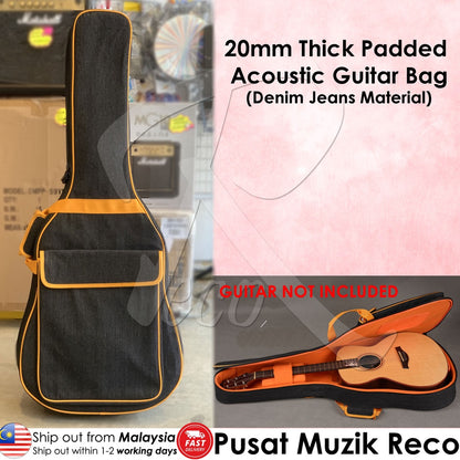 RM RAB200 20mm Denim Jeans Material Thick Padded Acoustic Guitar Bag with Neck Rest Double Shoulder Strap - Reco Music Malaysia