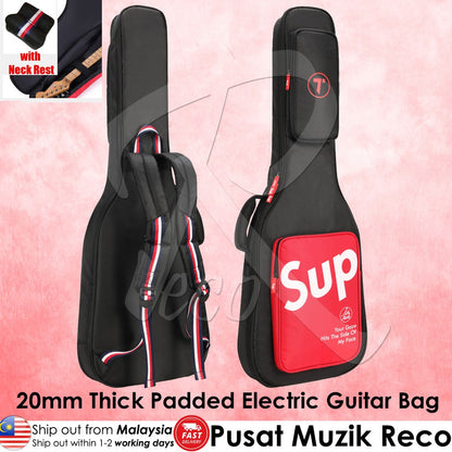 RM 20mm Thick Padded Electric Guitar Bag with Neck Rest Designer Series (Red/Black , Full Red) - Reco Music Malaysia