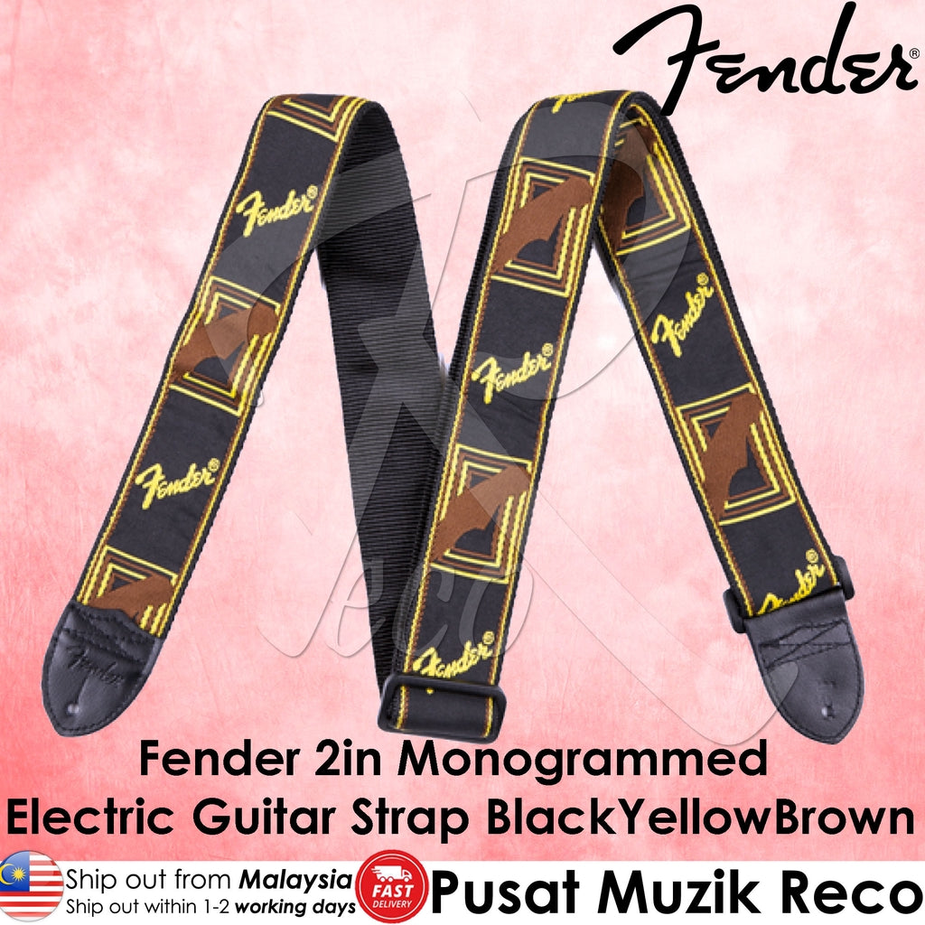 Fender®0990681000 2 Inch Monogrammed Guitar Straps - Black/Yellow/Brown - Reco Music Malaysia