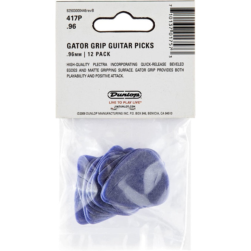 Jim Dunlop 417P096 Gator Grip Guitar Pick 0.96mm Guitar Picks Pack, Violet (12pcs) - Reco Music Malaysia