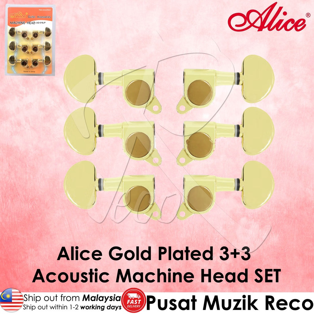 Alice AD-016JP Gold Plated Acoustic Guitar Machine Head SET 3+3 Tuning Peg Tuner Diecast Machine Head 3R3L - Reco Music Malaysia