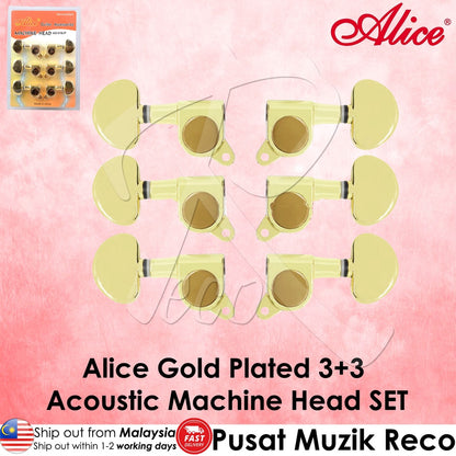 Alice AD-016JP Gold Plated Acoustic Guitar Machine Head SET 3+3 Tuning Peg Tuner Diecast Machine Head 3R3L - Reco Music Malaysia