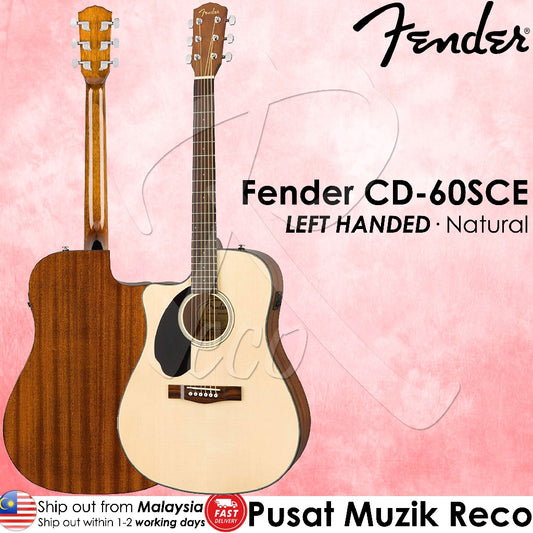 Fender CD-60SCE LEFT HANDED Solid Top 6-String Acoustic-Electric Guitar | Reco Music Malaysia