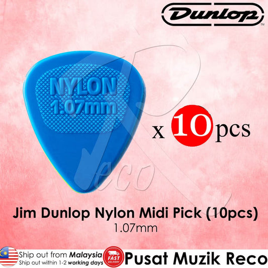 10 x Jim Dunlop Nylon Midi Guitar Pick 1.07mm Blue - Reco Music Malaysia