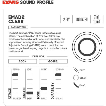 Evans BD22EMAD2 22" EMAD2 Clear Bass Batter Drum Head