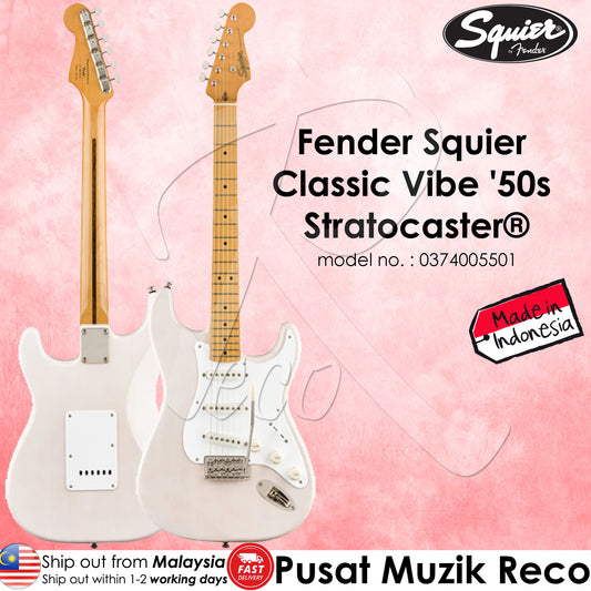 Fender Squier 0374005501 Classic Vibe 50s Stratocaster Electric Guitar White Blonde Maple FB - Reco Music Malaysia