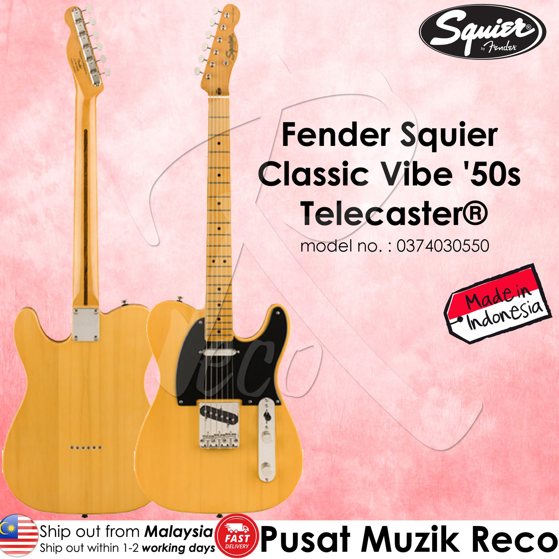 Fender Squier 0374030550 Classic Vibe 50s Telecaster Electric Guitar Butterscotch Blonde Maple FB - Reco Music Malaysia