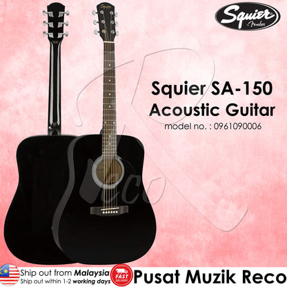 Fender Squier 0961090006 SA-150 Black Dreadnought Acoustic Guitar - Reco Music Malaysia