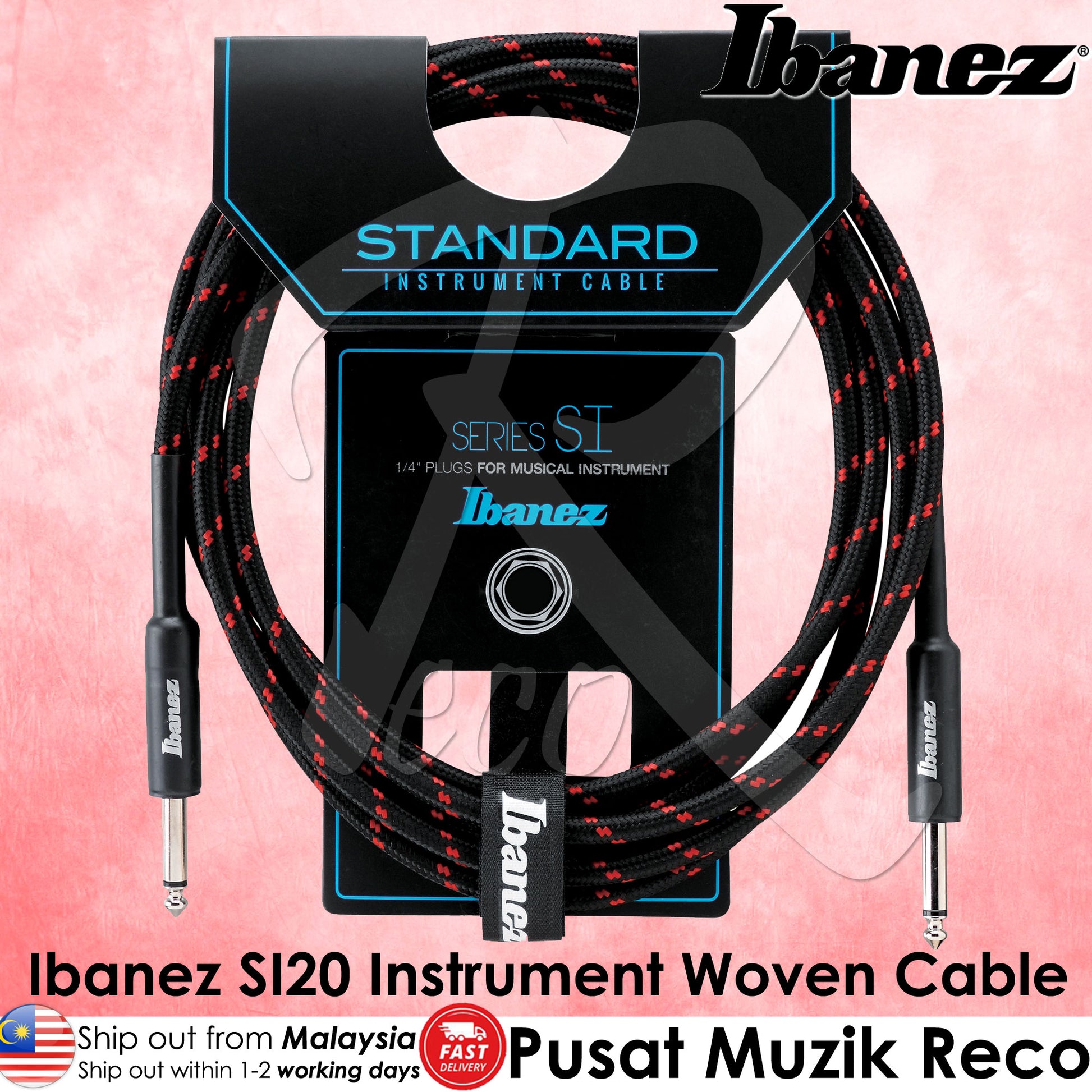 Ibanez SI20 BW Standard Woven Guitar Cable 20ft - Black Red - Reco Music Malaysia