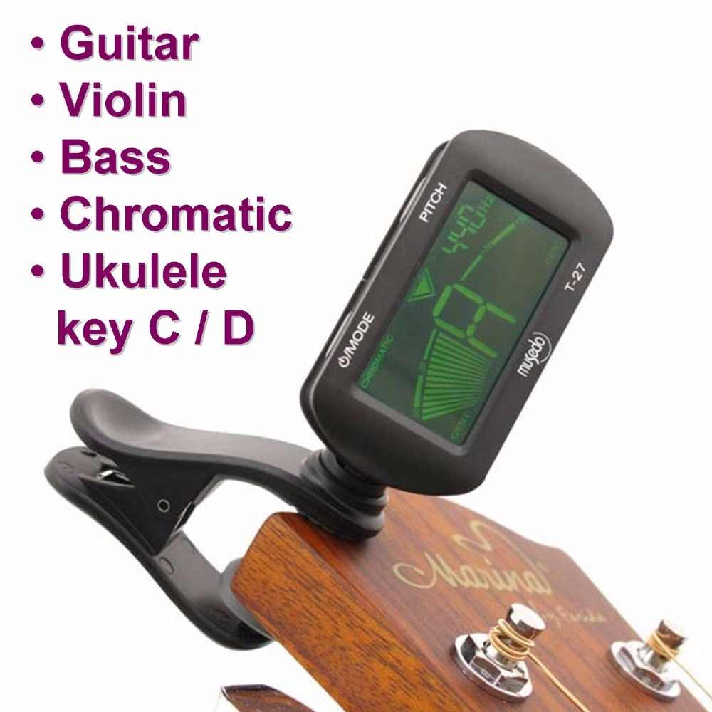 Musedo T-27 Rotatable LCD Digital Clip On Tuner for Chromatic Guitar Bass Ukulele Violin - Reco Music Malaysia