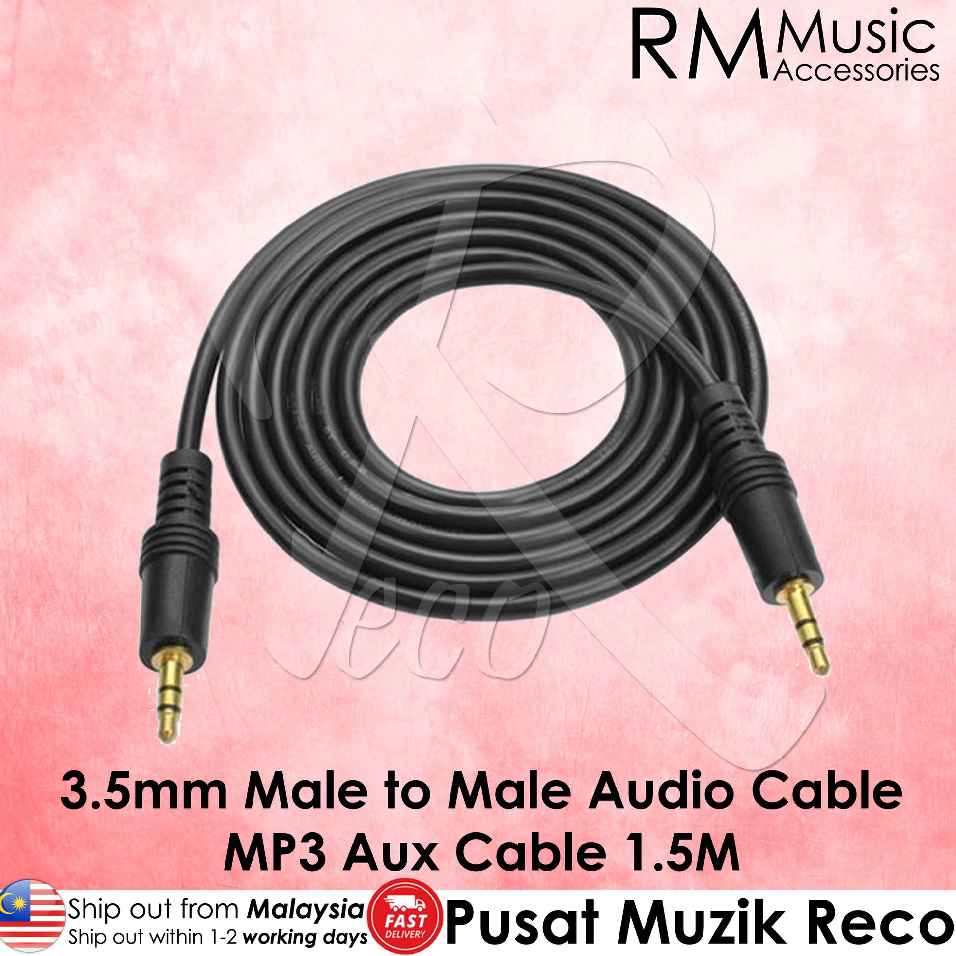 RM 3.5mm Male to Male Audio Cable Aux Cable MP3 Cable Headphone Cable 1.5M - Reco Music Malaysia