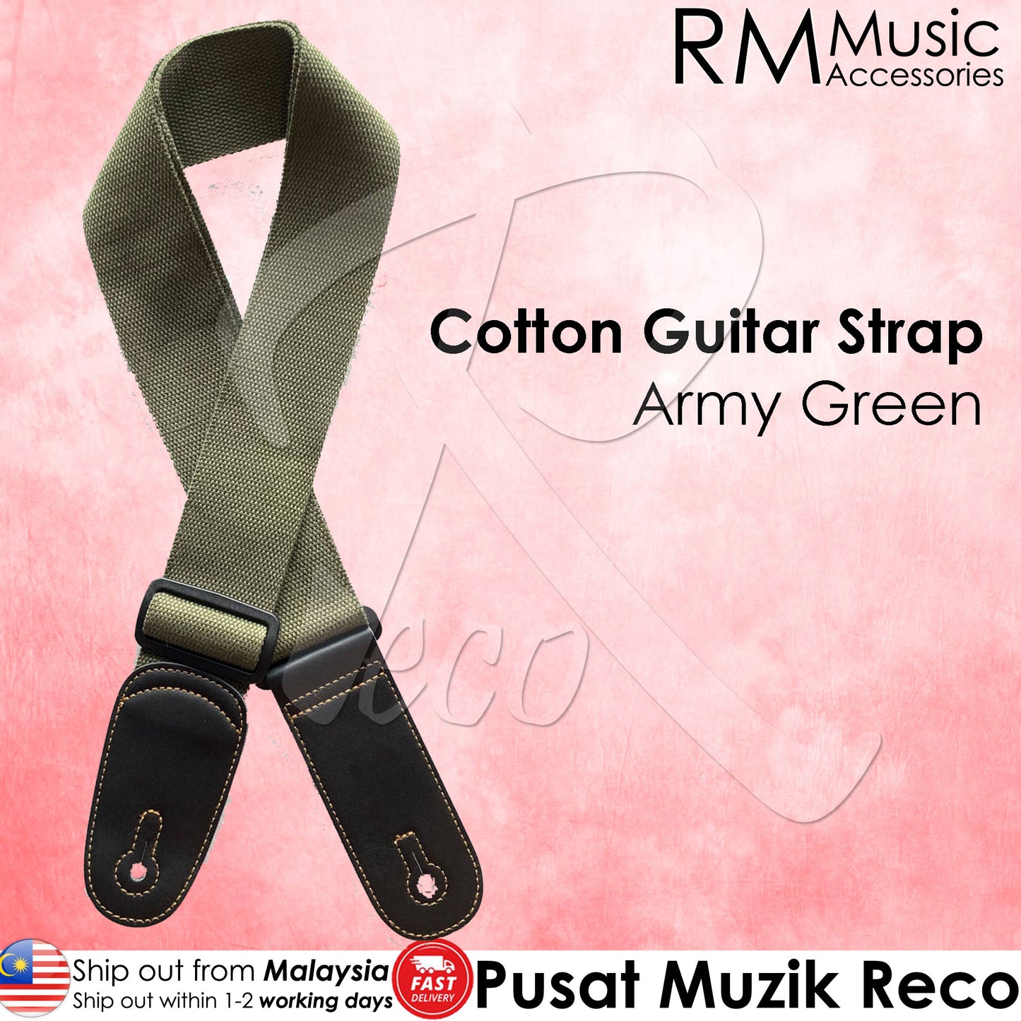 RM Cotton Guitar Strap Basic Guitar Strap Thick End - Reco Music Malaysia