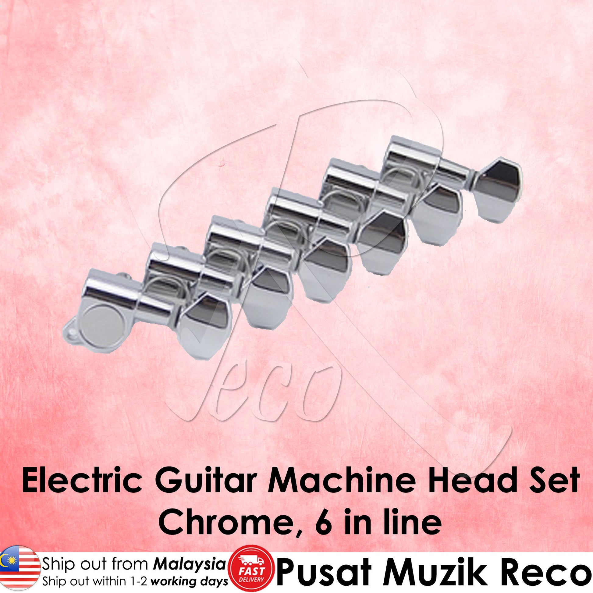 RM Electric Guitar Machine Heads SET Tuning Pegs Tuners 6 in Line Chrome - Reco Music Malaysia