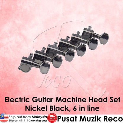 RM Electric Guitar Machine Heads SET Tuning Pegs Tuners 6 in Line Black Nickel - Reco Music Malaysia