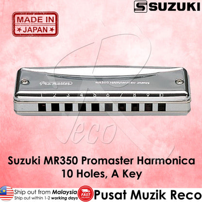 Suzuki MR350 A Key Promaster Professional 10 Hole Diatonic Harmonica - Reco Music Malaysia