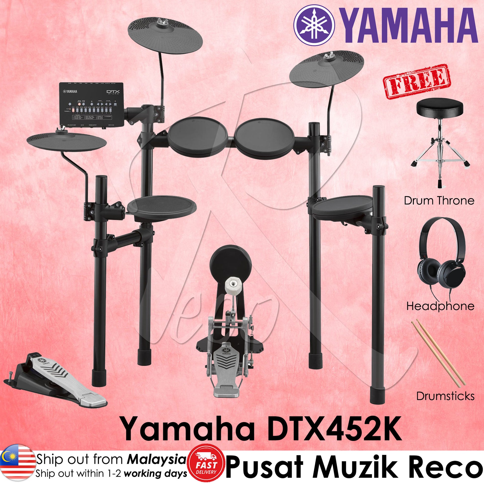 Yamaha DTX452K 5-Piece Electronic Drum Set | Reco Music Malaysia