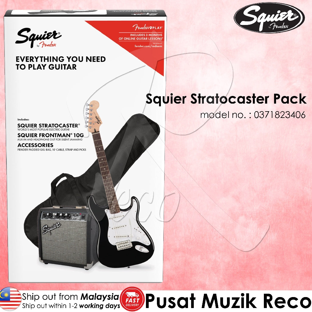 Fender 0371823406 Stratocaster Electric Guitar Starter Pack Black - Reco Music Malaysia