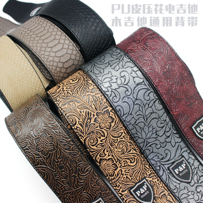 RM High Quality PU Leather Acoustic Electric Bass Guitar Leather Strap - Reco Music Malaysia