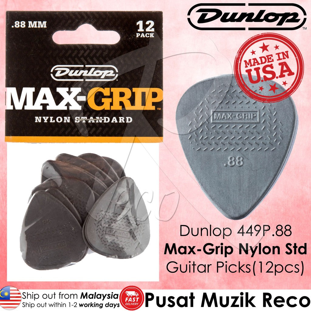 Jim Dunlop 449P088 Nylon Max Grip Standard Guitar Picks .88mm 12-pack
