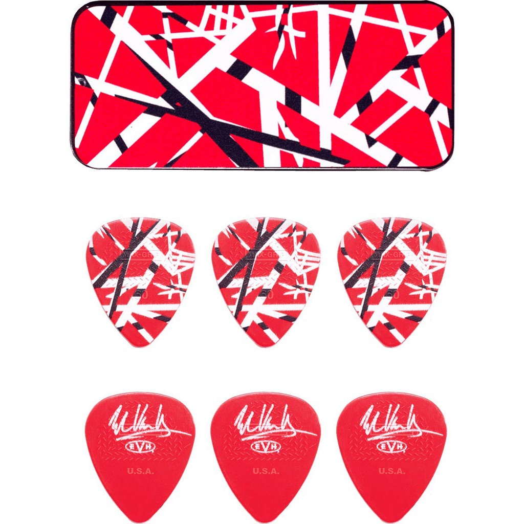 Jim Dunlop EVHPT02 Eddie Van Halen EVH Frankenstein Max Grip 0.60mm Guitar Pick in Tin (6pcs) - Reco Music Malaysia