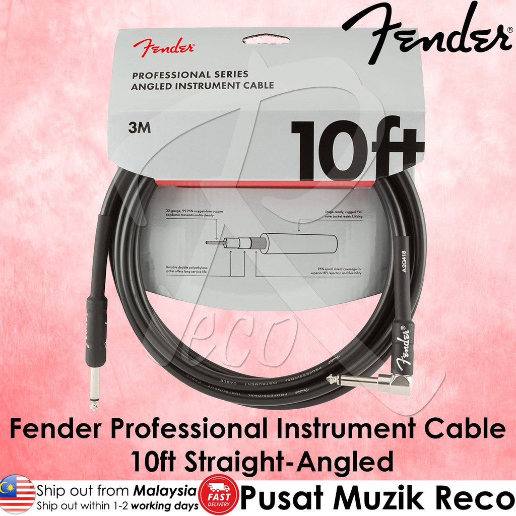 Fender 0990820025 Professional Series 10ft Black Straight to Right Angle Instrument Cable - Reco Music Malaysia