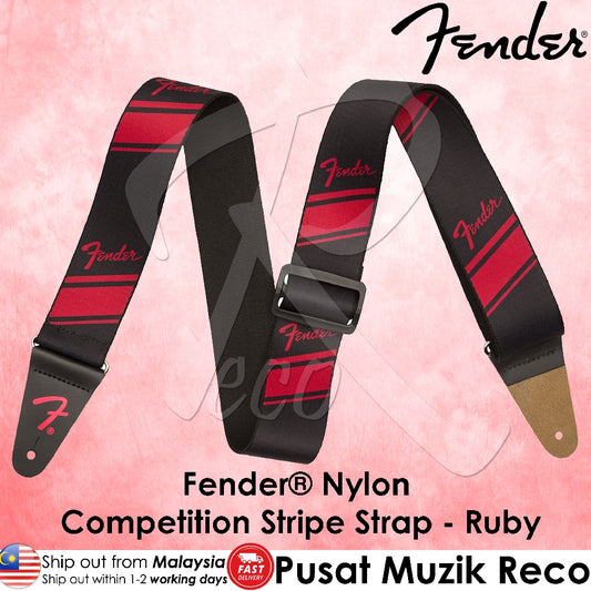 Fender® 2 Inch Nylon Competition Stripe Guitar Strap - Ruby | Reco Music Malaysia