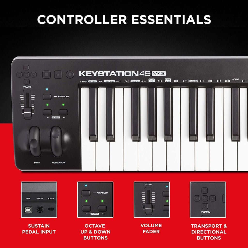 M-Audio Keystation 49 MK3 49 Full-sized Key USB MIDI Keyboard Controller - Reco Music Malaysia