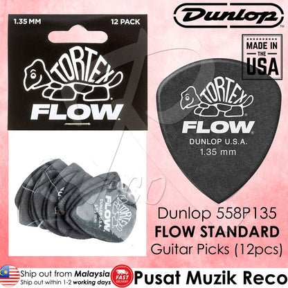 Jim Dunlop 558P135 Tortex Flow Standard 1.35 MM Grey Guitar Picks (12 Pcs/ Pack) - Reco Music Malaysia