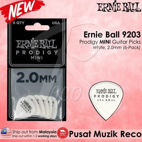 Ernie Ball PO9203 2.0mm White MINI Prodigy Guitar Picks, Pack Of 6 - Reco Music Malaysia