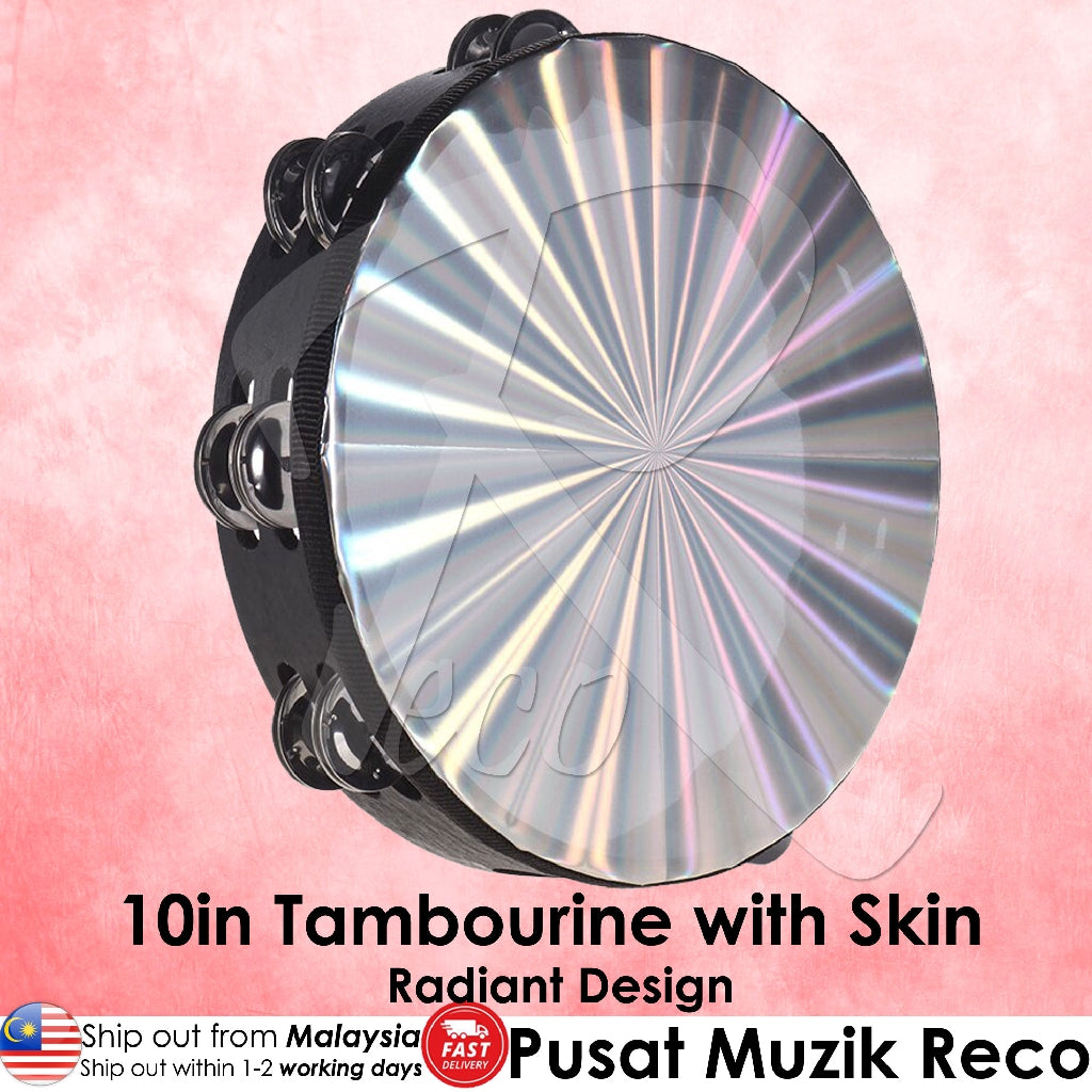 RM 10 Inch Wooden Radiant Tambourine with Skin Double Row Jingles | Reco Music Malaysia