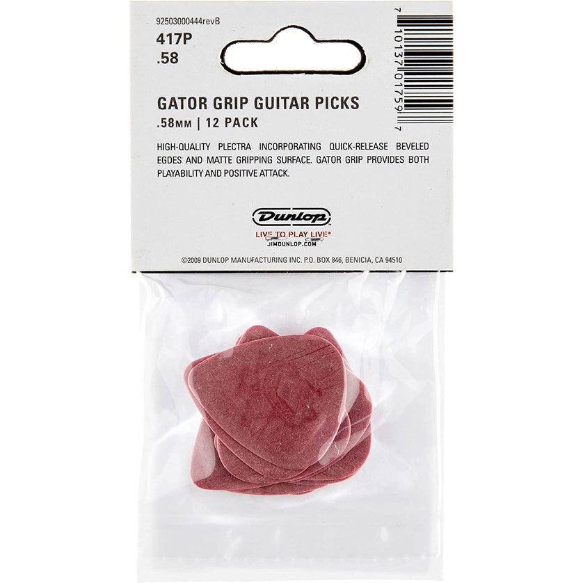 Jim Dunlop 417P058 Gator Grip Guitar Picks, .58mm Red (12-pack) - Reco Music Malaysia