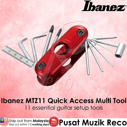 Ibanez MTZ11 Quick Access Multi Tool, 11 Essential Guitar Setup Tools, Red - Reco Music Malaysia