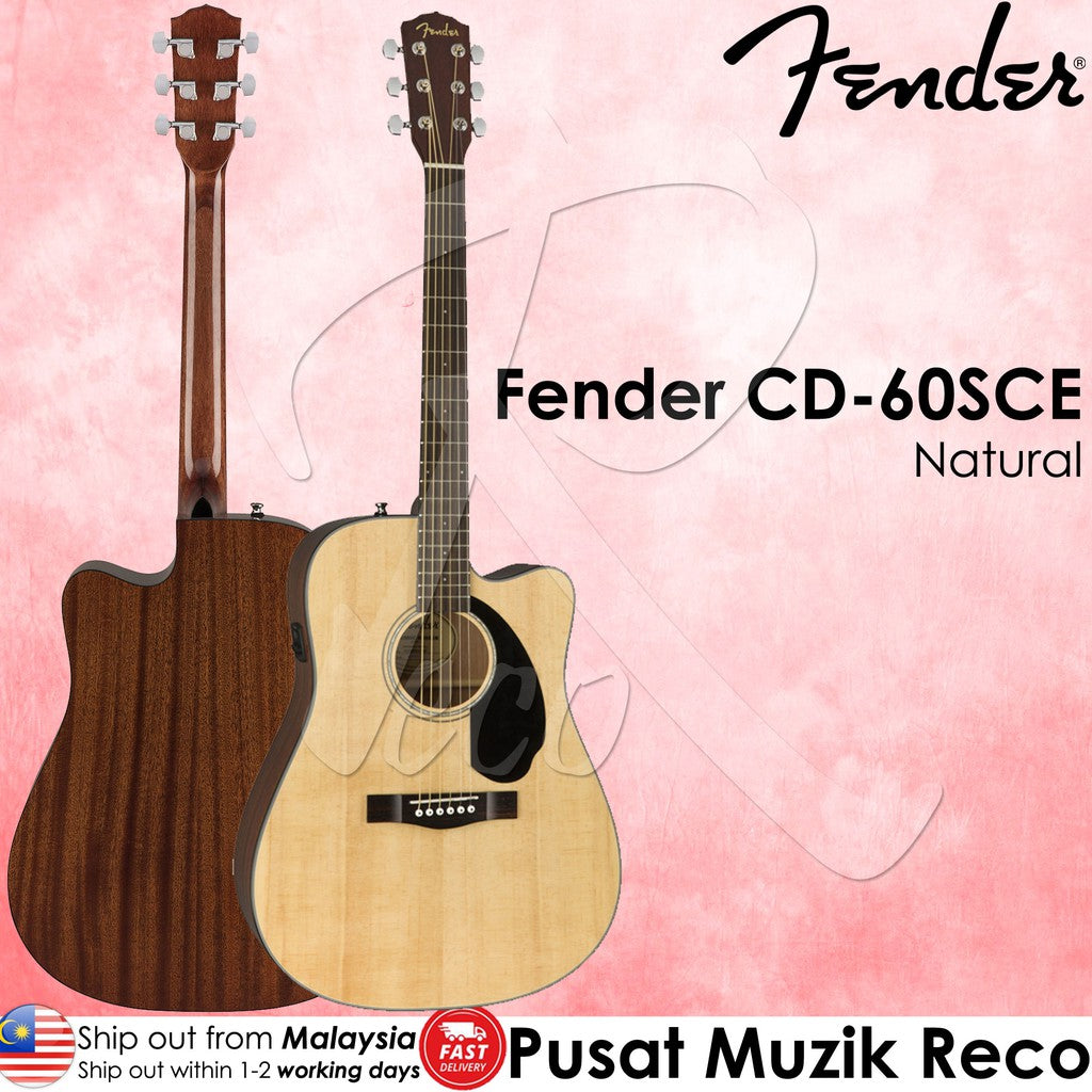 Fender CD-60SCE-Natural Solid Top 6-String Acoustic-Electric Guitar | Reco Music Malaysia