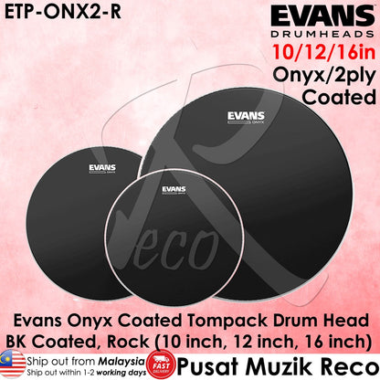 Evans ETP-ONX2-R Onyx Coated Frosted Rock Tom Pack ( 10", 12", 16" ) - Reco Music Malaysia